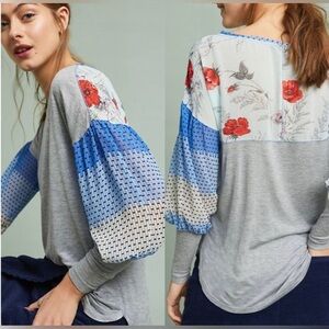 TINY by Anthropologie Mixed Print Long Sleeve Top – Gray Floral Boho Style S
